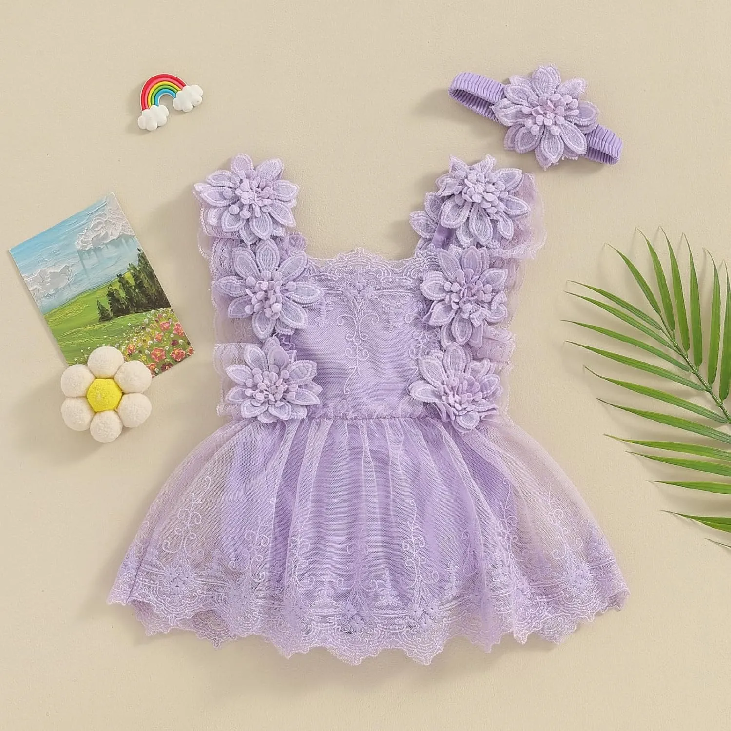 Newborn Baby Girl Photoshoot Outfits Boho Lace Romper Floral Half First 1st Birthday Photography Outfit