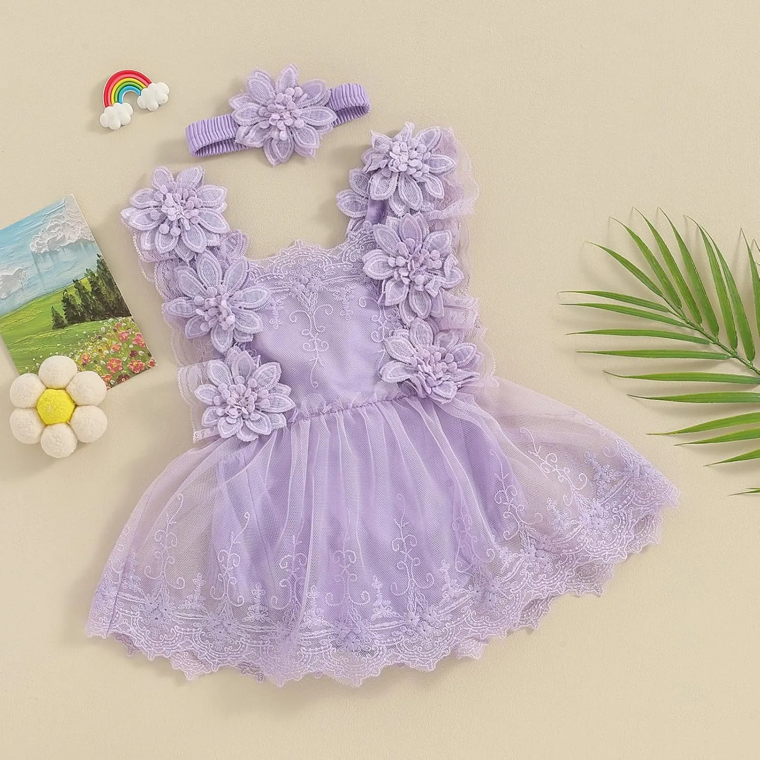 Newborn Baby Girl Photoshoot Outfits Boho Lace Romper Floral Half First 1st Birthday Photography Outfit