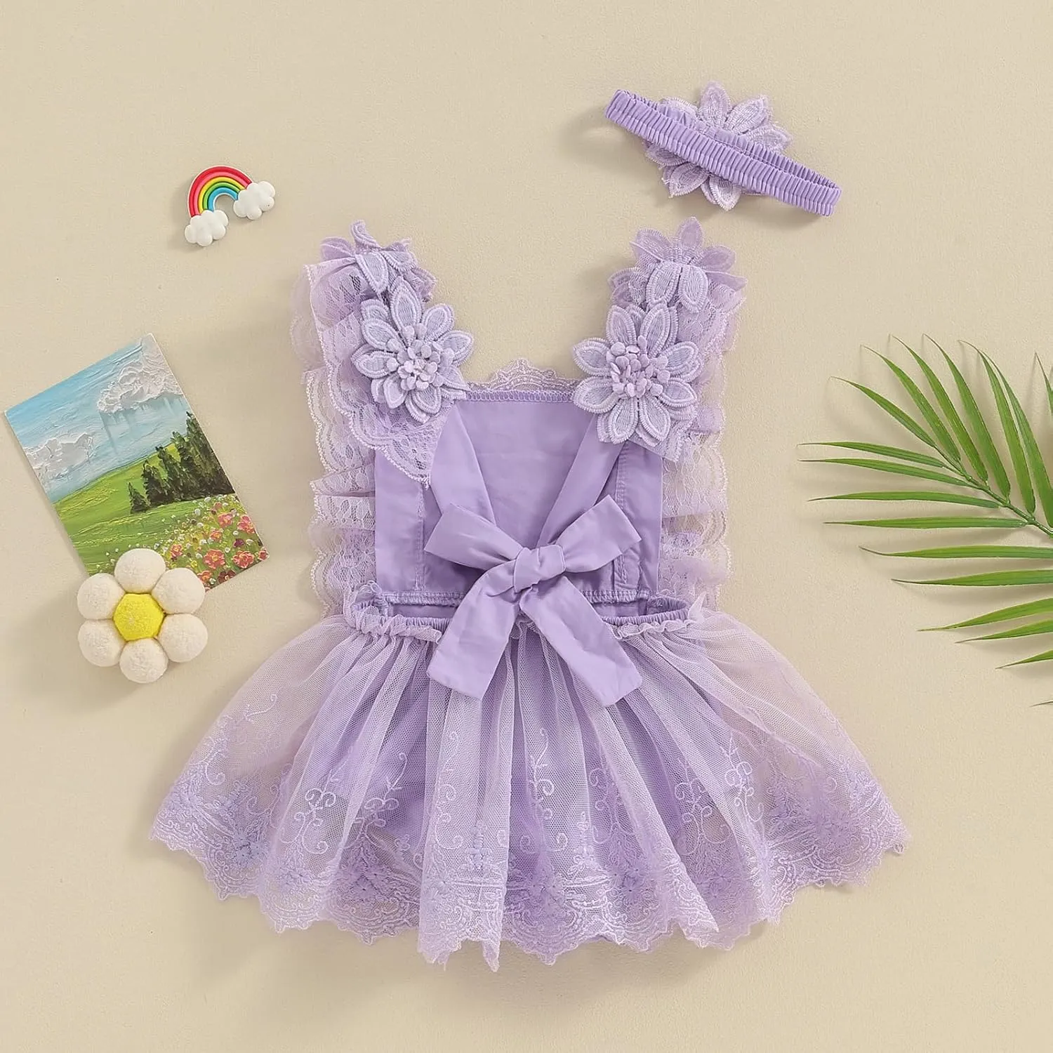 Newborn Baby Girl Photoshoot Outfits Boho Lace Romper Floral Half First 1st Birthday Photography Outfit