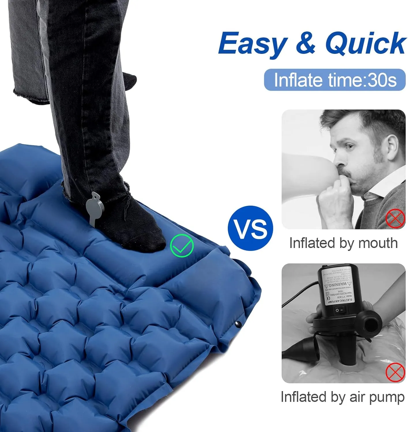 Night Cat Inflatable Sleeping Pads Mat Bed with Foot Pump and Pillow for Camping Backpacking Hiking Ultra-Light Compact Comfortable Extendable