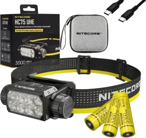 Nitecore HC75 UHE   2X Extra NL2153HP HC75 UHE Rechargeable E-Focus Spotlight Floodlight Headlamp 192m Beam -3000 Lumens (Upgrade of HC68) w/ 2X Extra Battery and Eco Sensa USB-C Charging Cable