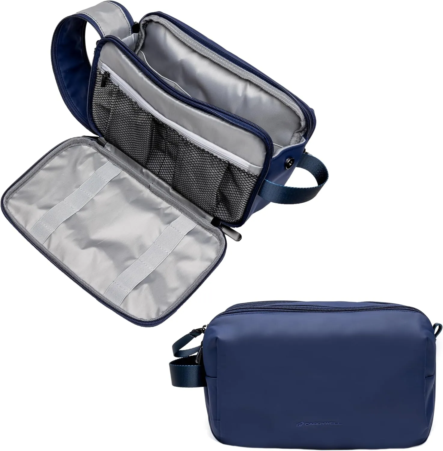 (Not Made In China) Toiletry Bag For Men, Travel Organizer and Dopp Kit, Waterproof Shaving Bag for Toiletries and Accessories, Interior Compartments and Pockets (Blue)