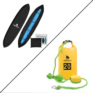 Obcursco 600D Kayak Cover Waterproof, 9.3-16.5FT Thickened UV-Proof and 20L Jet Ski Anchor Kit PWC Anchor 2 in 1 Sand Bag Anchor