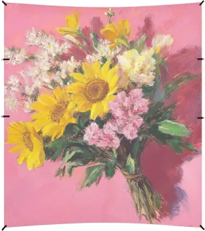 Oil Painting Bouquet on Pink Foldable Beach Tent UPF50  Water-Resistant Sun Shelter with Sand Shovel, Sandbags for Camping, Picnics, Backyard