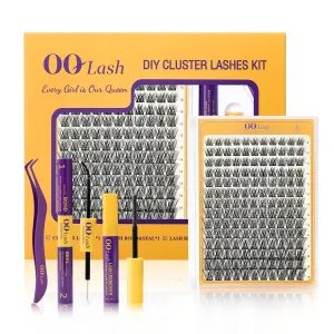 OQ Lash Extension Kit DIY 154pcs Lash Clusters, D Curl WideSpan, 8-18mm 24K Individual Lashes Kit with Lash Bond and Seal, Lash Tweezers for Self Use (24K, Mix 8-18mm, WideSpan, Kit)