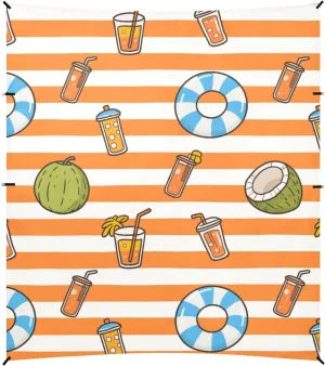 Orange White Stripes Summer Juice Beach Canopy UPF50 Lightweight Outdoor Sun Shade with Sandbags and Shovel for Camping, Picnics, Backyard & Fishing