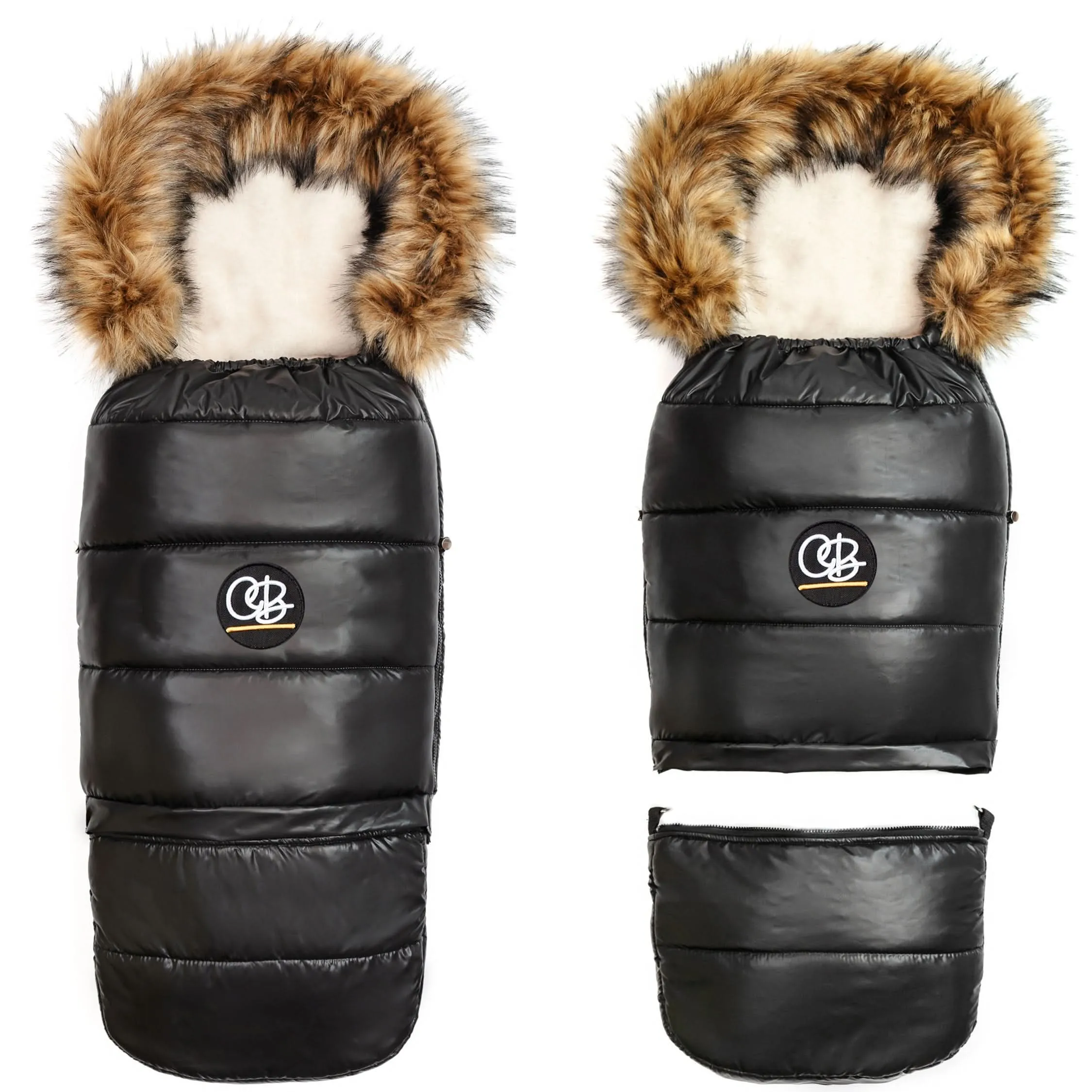 Organic Premium Beige Wool Adjustable Footmuff, Pastel Black