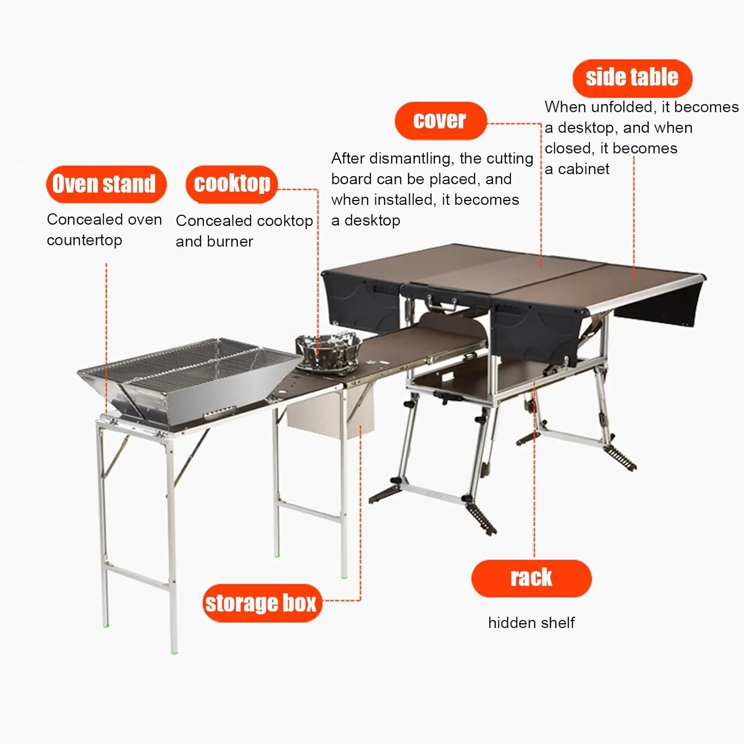 Outdoor Master Cook Station Aluminum Camping Table,Easy Carry Picnic Folding Table with kitchenware and Stove for RV BBQ Cooking Outdoor (Color : Package 5)