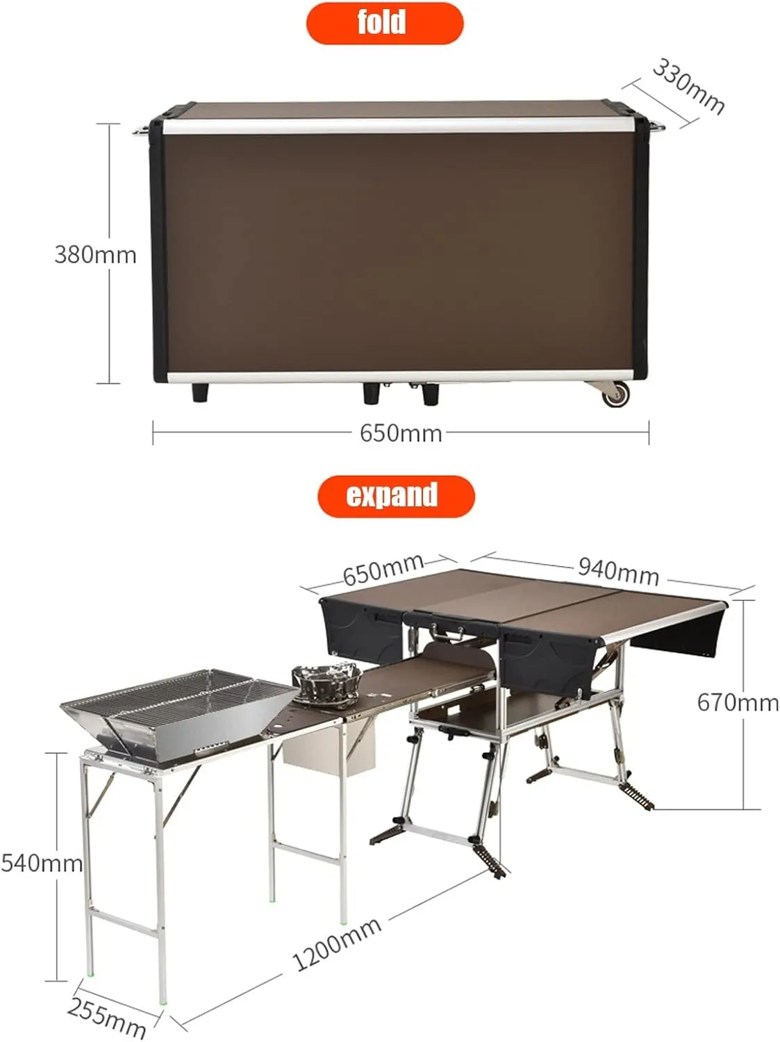 Outdoor Master Cook Station Aluminum Camping Table,Easy Carry Picnic Folding Table with kitchenware and Stove for RV BBQ Cooking Outdoor (Color : Package 5)