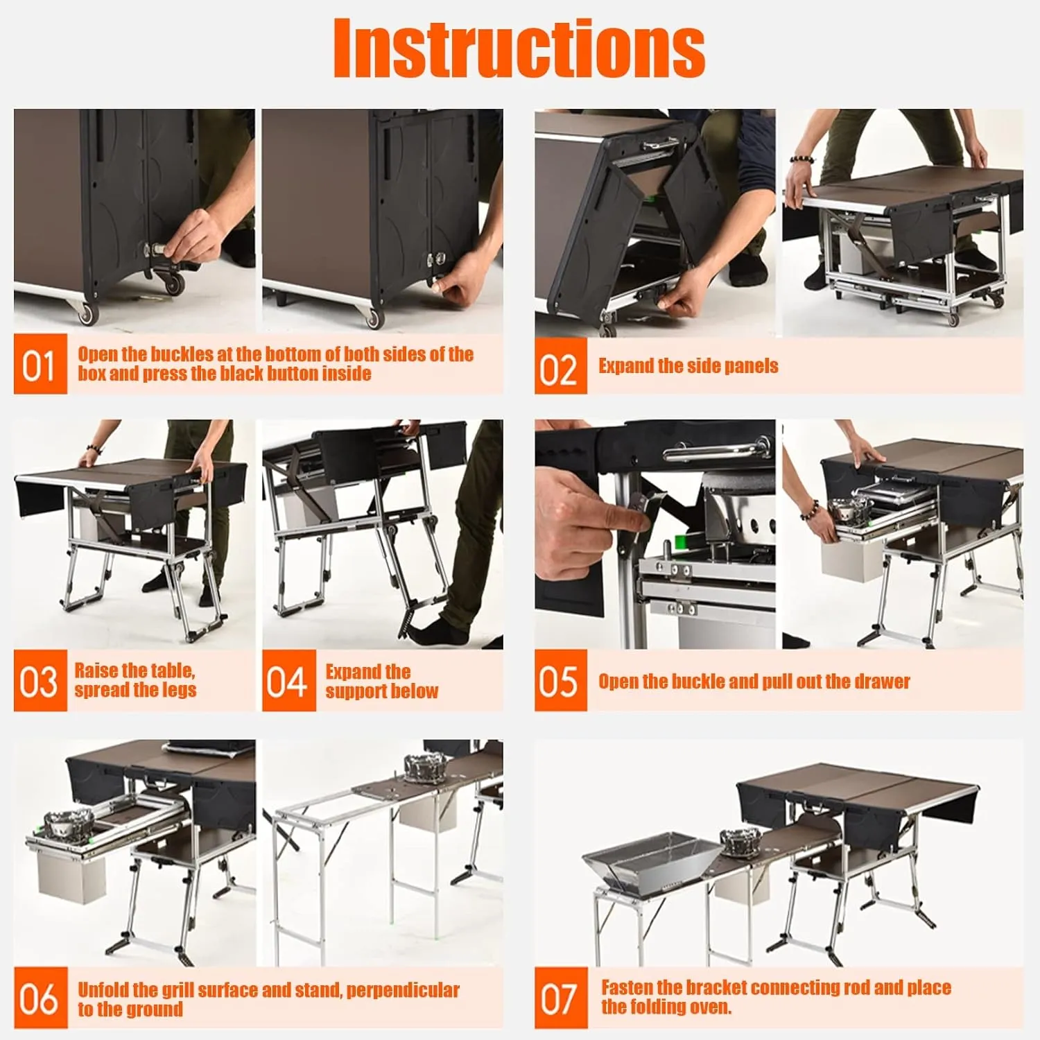 Outdoor Master Cook Station Aluminum Camping Table,Easy Carry Picnic Folding Table with kitchenware and Stove for RV BBQ Cooking Outdoor (Color : Package 5)