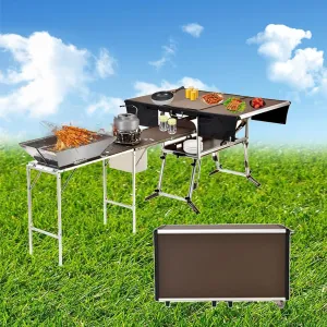 Outdoor Master Cook Station Aluminum Camping Table,Easy Carry Picnic Folding Table with kitchenware and Stove for RV BBQ Cooking Outdoor (Color : Package 6)