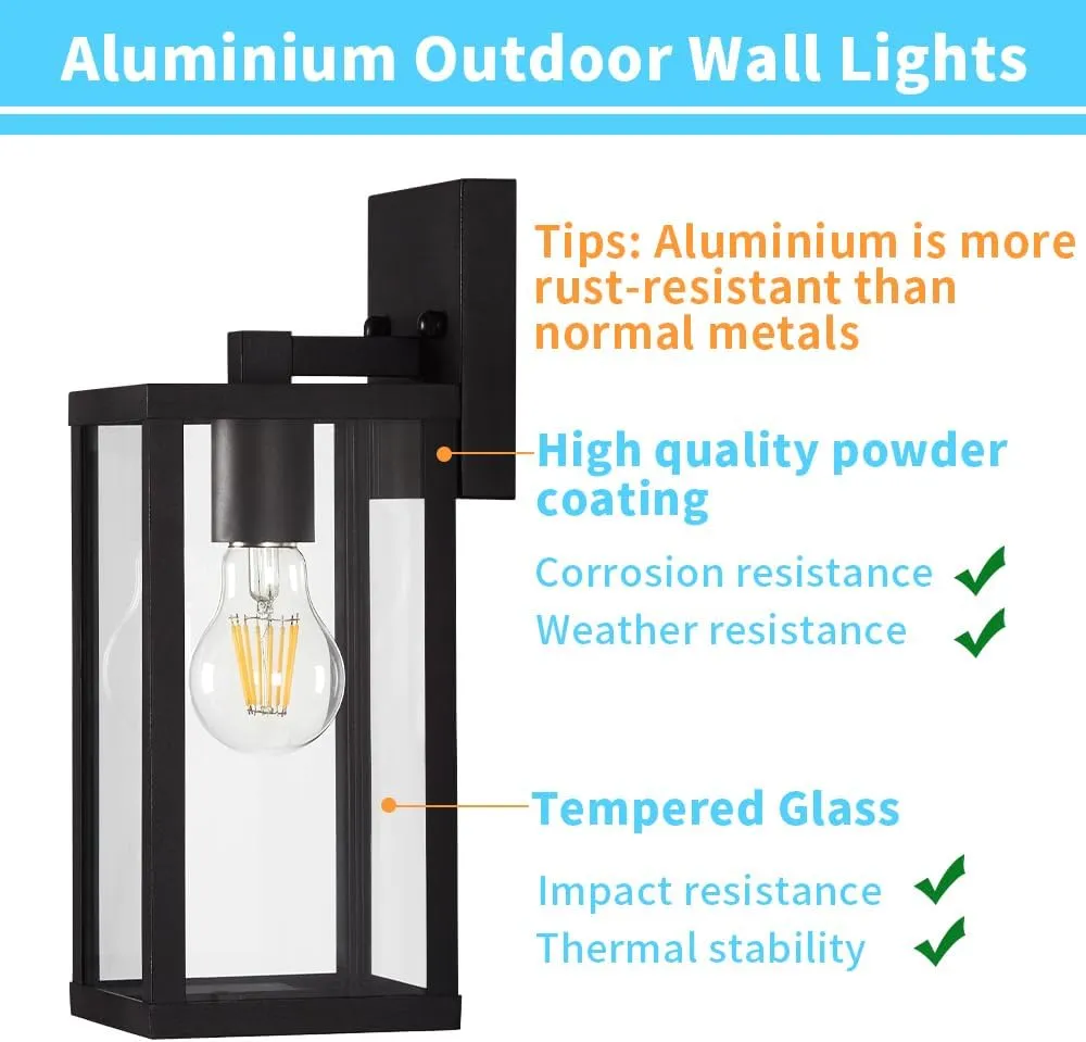 Outdoor Modern Wall Light Fixtures,Exterior Lighting Fixtures Wall Mount,Outside Porch Sconce Lights Waterproof,Wall Lamps for House,Patio,Front Door.Matte Black,2 Pack