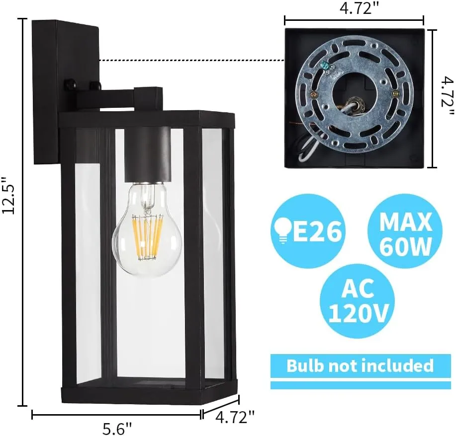 Outdoor Modern Wall Light Fixtures,Exterior Lighting Fixtures Wall Mount,Outside Porch Sconce Lights Waterproof,Wall Lamps for House,Patio,Front Door.Matte Black,2 Pack