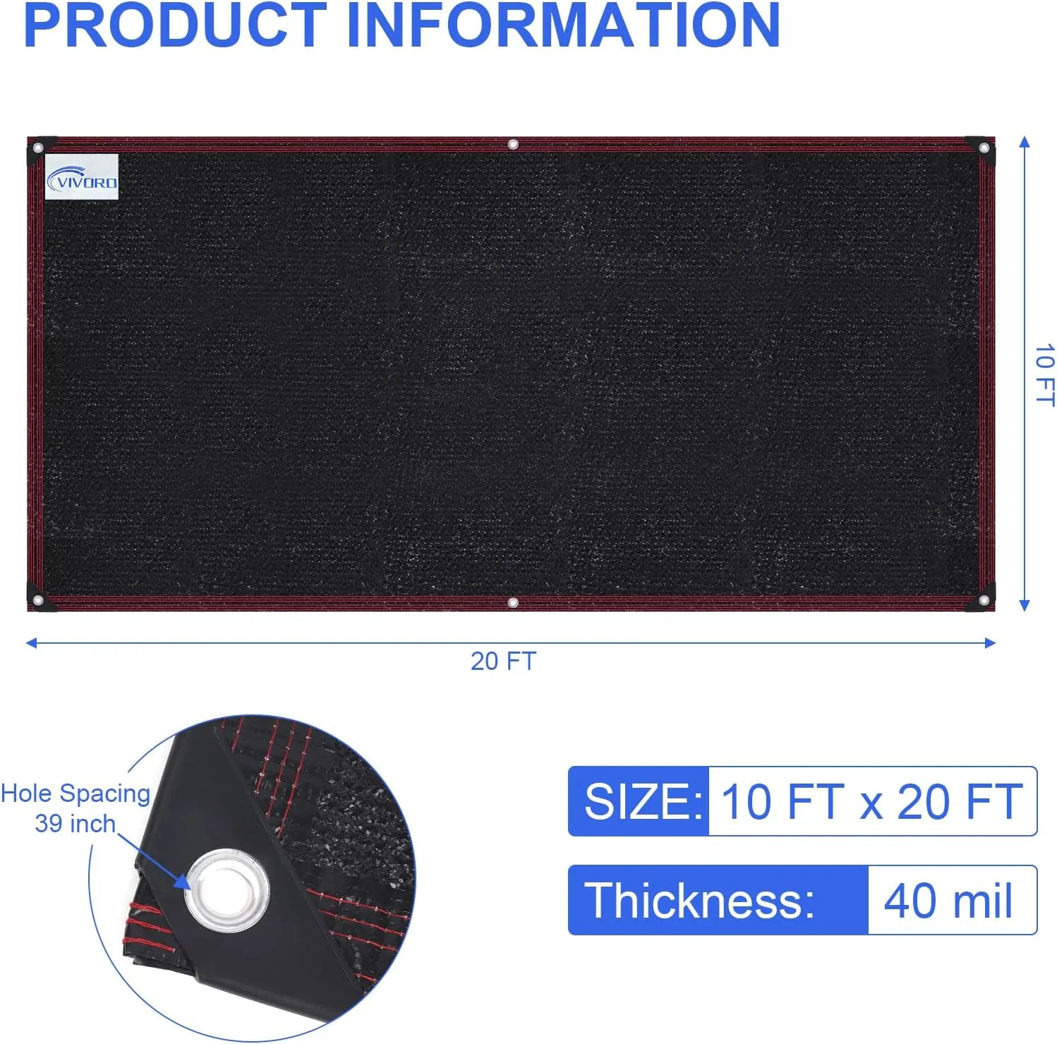Outdoor Shade Cloth 20X10-FT 90% Shading Rate Patio Garden Mesh Tarp with Reinforced Grommets for Greenhouses Plants Chicken Coop Pergola Canopy Black