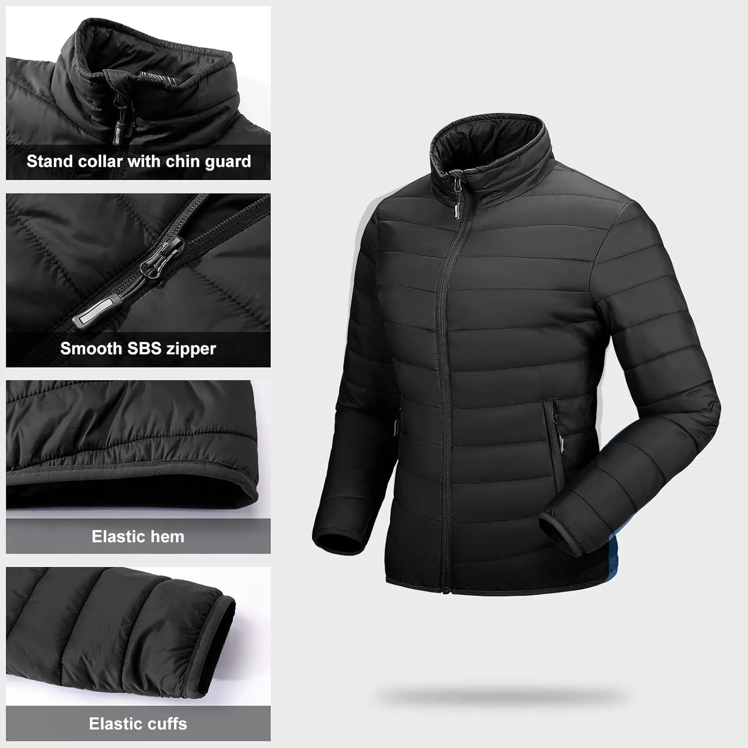 Outdoor Ventures Women's Packable Full-Zip Short Puffer Jacket Insulated Quilted Warm Lightweight Winter Coat