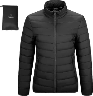 Outdoor Ventures Women's Packable Full-Zip Short Puffer Jacket Insulated Quilted Warm Lightweight Winter Coat