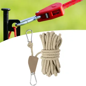 Outdoor Windproof Rope with Ratchet, Portable Adjustable Windproof Camping Rope, Outdoor Windproof Rope Hanger Adjustable for Tent Tarp, Canopy Shelter, Climbing (Khaki,6mm*5M)