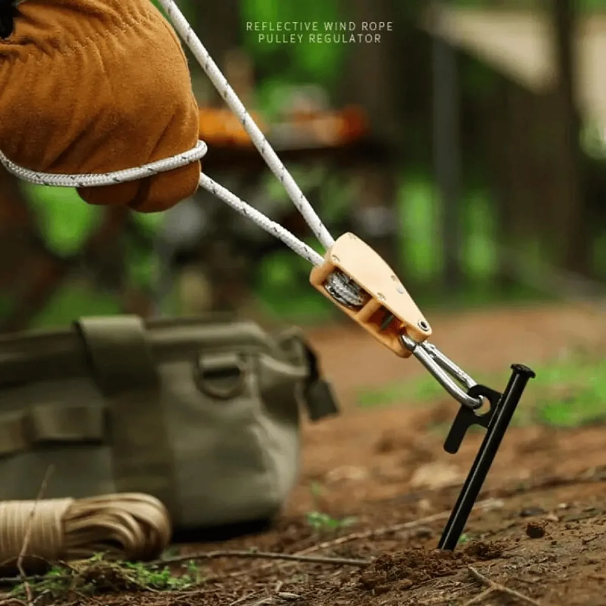 Outdoor Windproof Rope with Ratchet, Portable Adjustable Windproof Camping Rope, Outdoor Windproof Rope Hanger Adjustable for Tent Tarp, Canopy Shelter, Climbing (Khaki,6mm*5M)