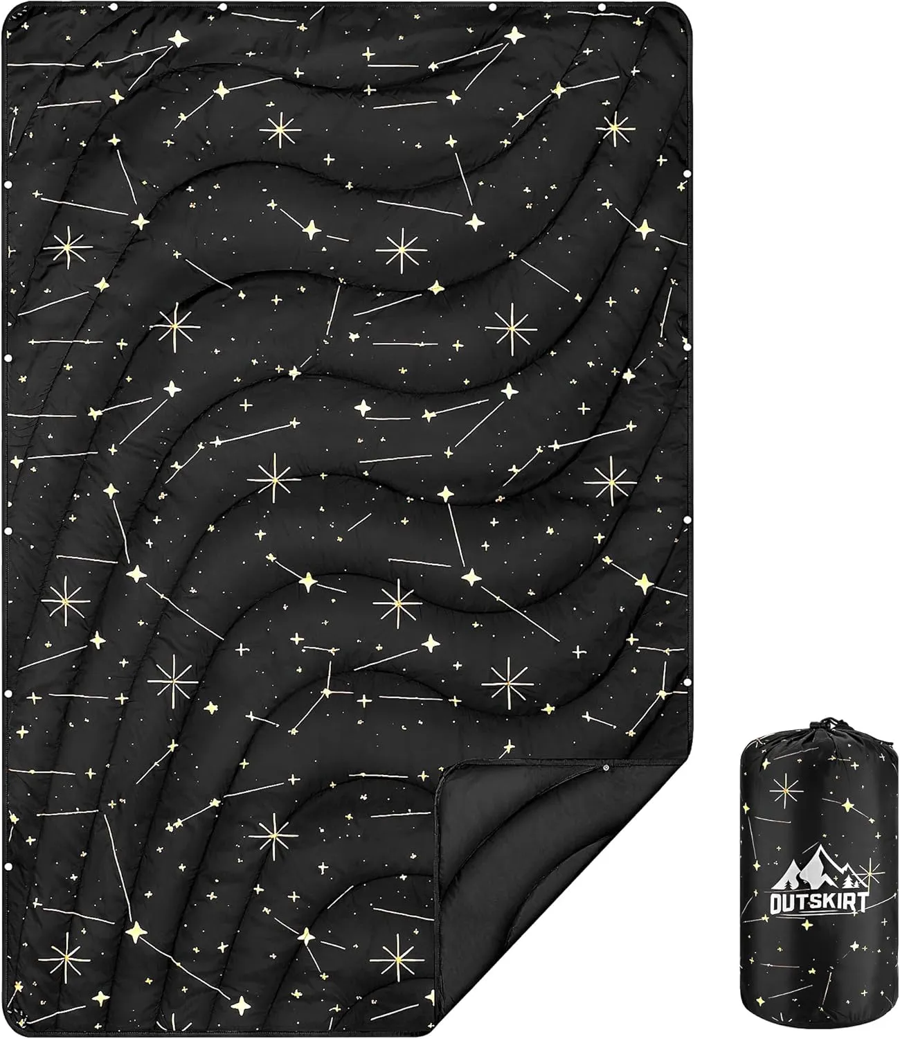OUTSKIRT Ultra-Light Camping Blanket, Packable Camping Blankets for Cold Weather, Wearable Puffy Blanket, Perfect for Traveling, Hiking, Festival & Stadium, Black