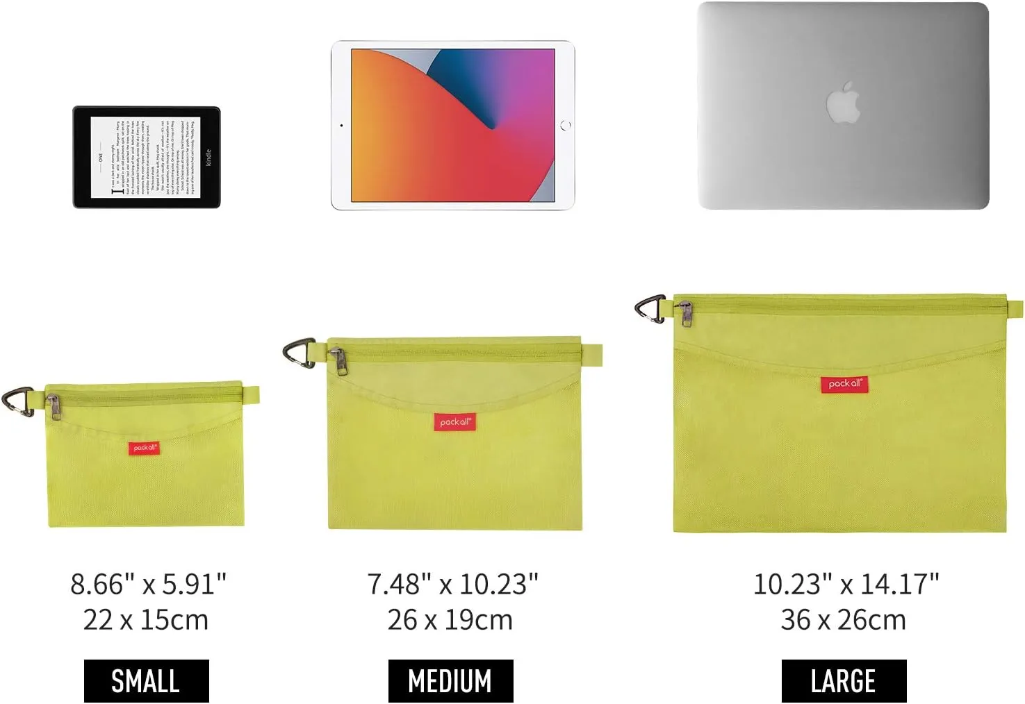 pack all 3 Pcs Water-resistant Material Zipper Pouch Set, Mesh Zipper Bags for Storage, Travel, Office (Green)