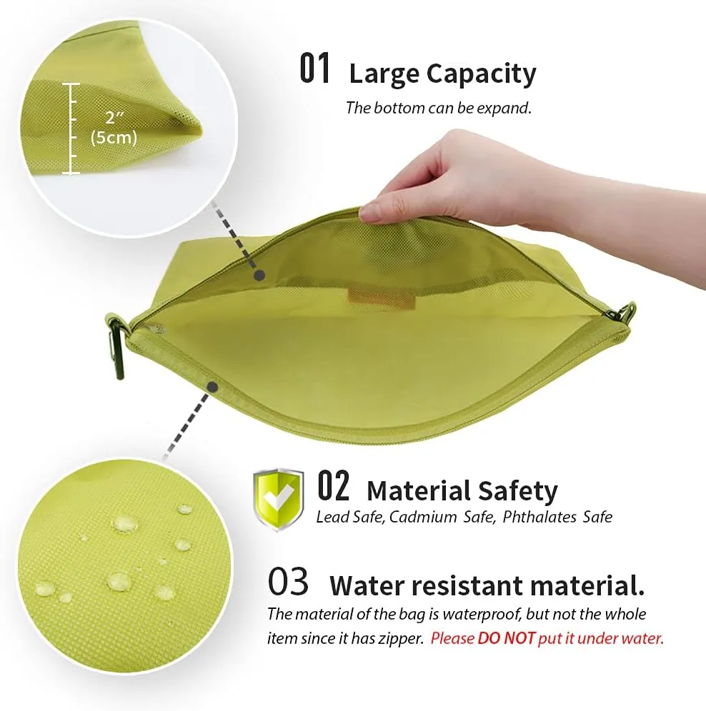 pack all 3 Pcs Water-resistant Material Zipper Pouch Set, Mesh Zipper Bags for Storage, Travel, Office (Green)
