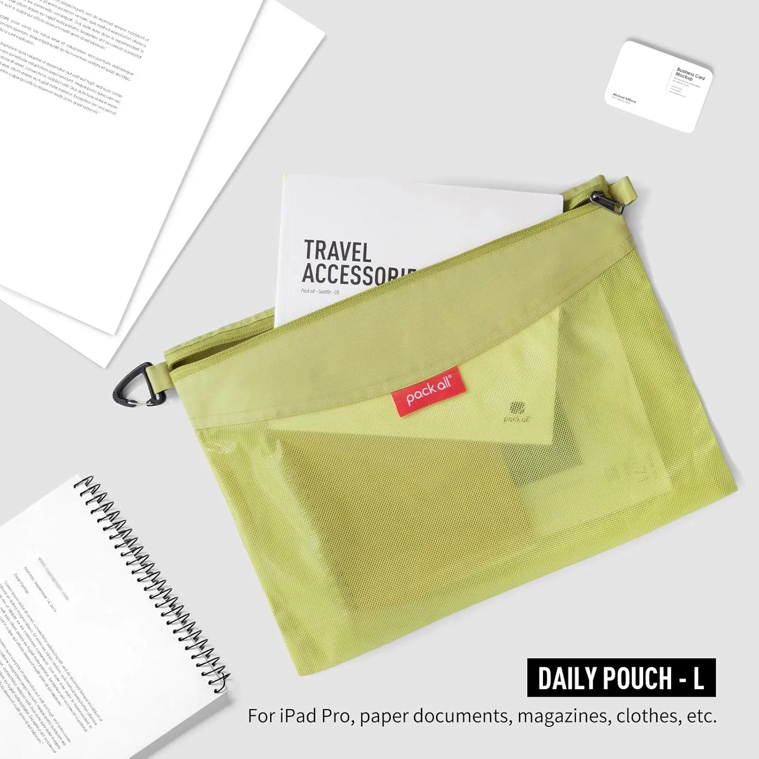 pack all 3 Pcs Water-resistant Material Zipper Pouch Set, Mesh Zipper Bags for Storage, Travel, Office (Green)