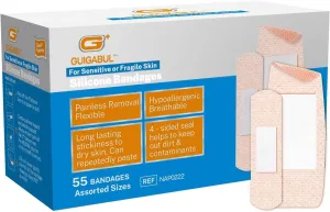 Painless Removal Silicone Bandages for Elderly Sensitive Skin - 40 Counts 0.75''x3'' Medium and 15 Counts 1.63''x4'' Extra Large Bandages by G  GUIGABUL - Hypoallergenic - Latex Free