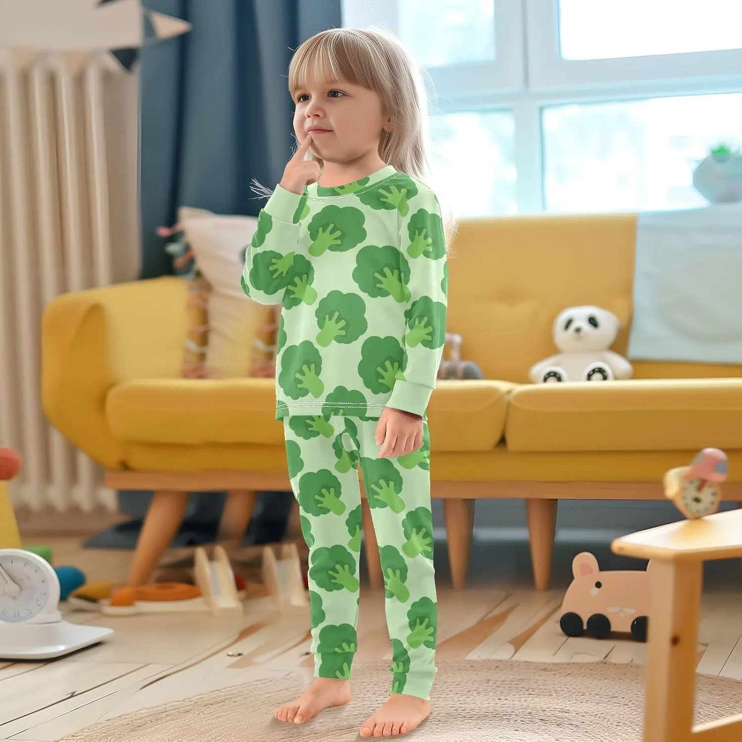 Pajama Sets Long Sleeve Broccoli Cabbage Pattern Soft Comfy Sleepwear 2 Piece PJS 3-8T