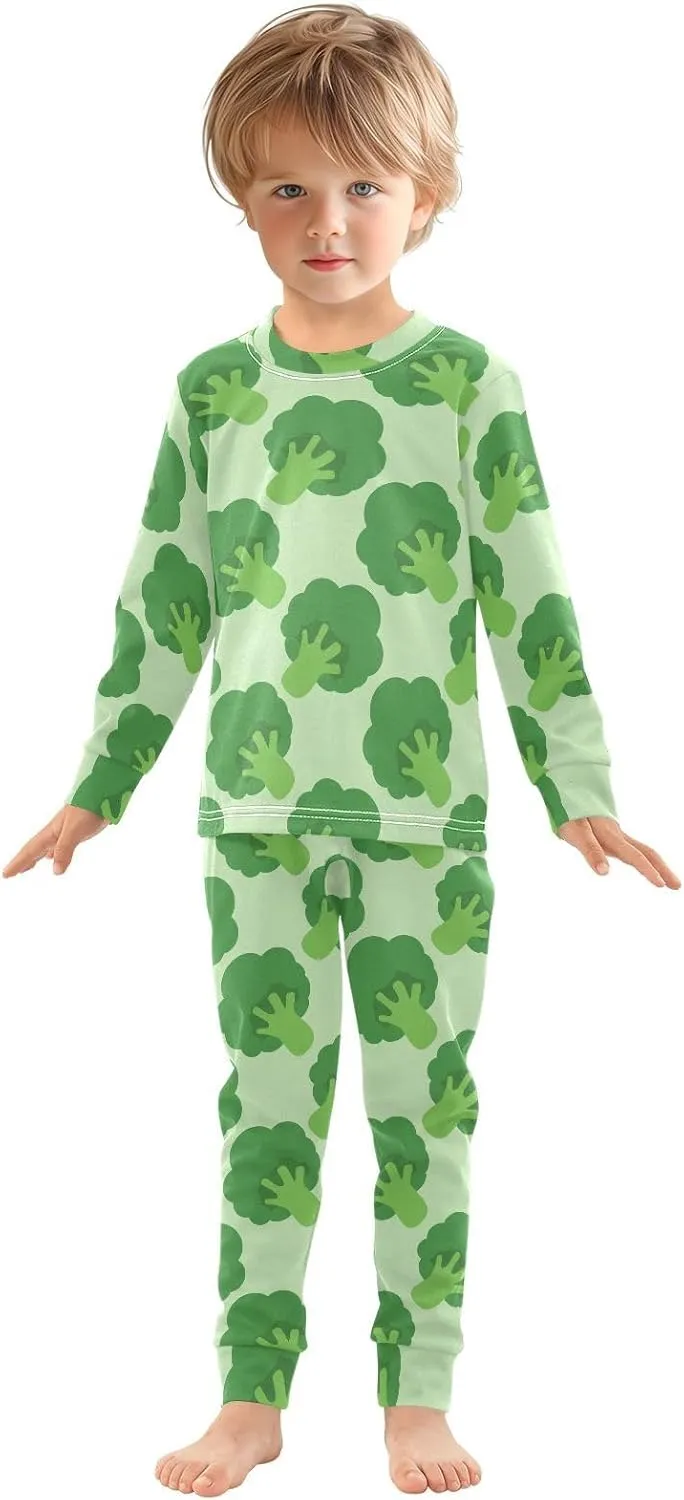 Pajama Sets Long Sleeve Broccoli Cabbage Pattern Soft Comfy Sleepwear 2 Piece PJS 3-8T