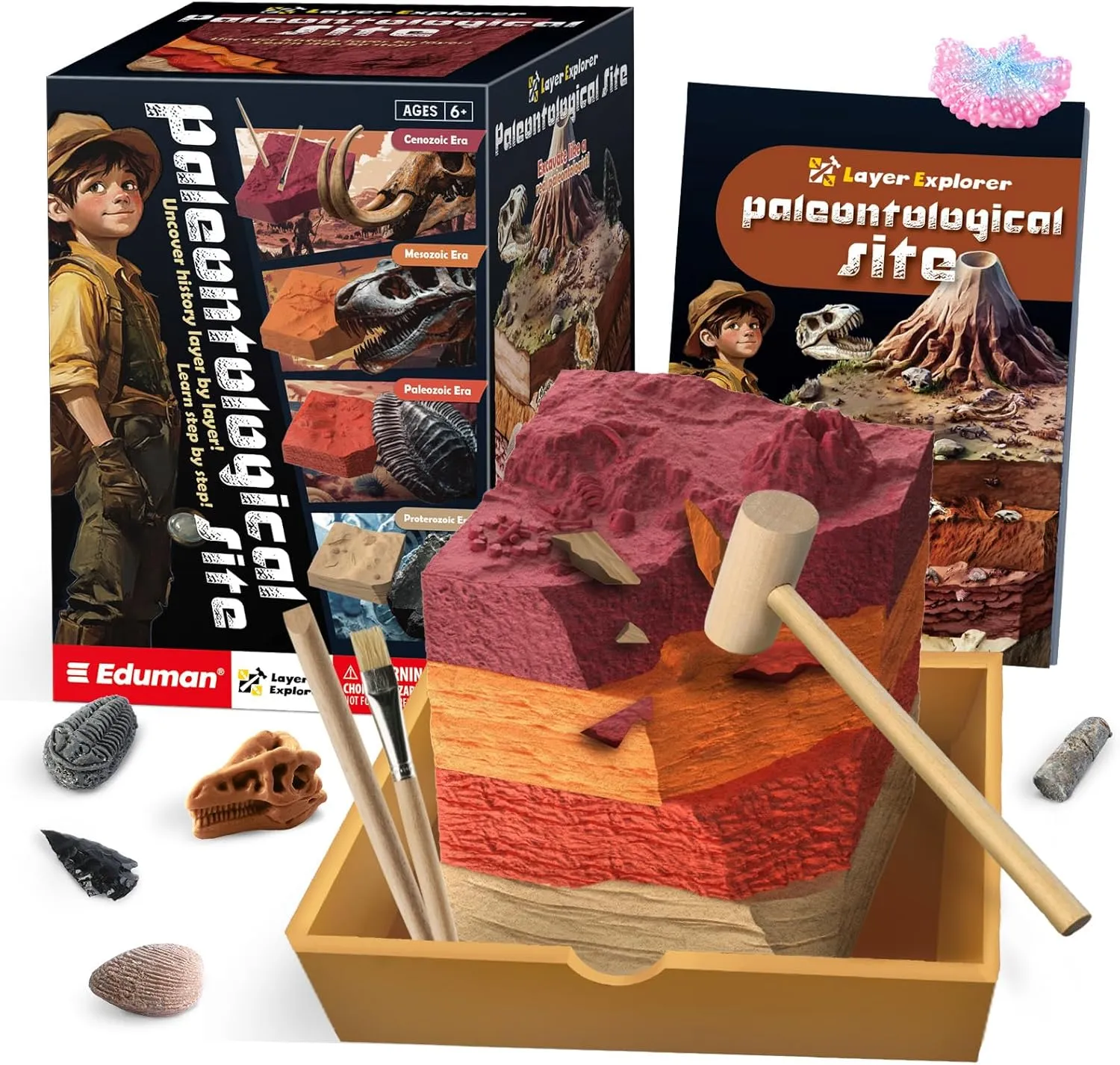 Paleontological Site Fossil Dig Kit for Kids, Dig Up 4 ERAS Ancient Creatures Kit, Archaeology Kits with Mining Kit Tools, Educational Stem Toys for Kids Age 6 , Birthday Gifts for Boys Girls