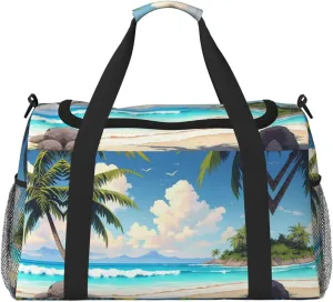 Palm Tree Over Blue Sea Ocean print Weekender Overnight Carry On Bag Gym Luggage Bag Duffel Bag for Travel Women