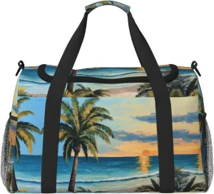 Palm Tree Over Blue Sea Ocean print Weekender Overnight Carry On Bag Gym Luggage Bag Duffel Bag for Travel Women