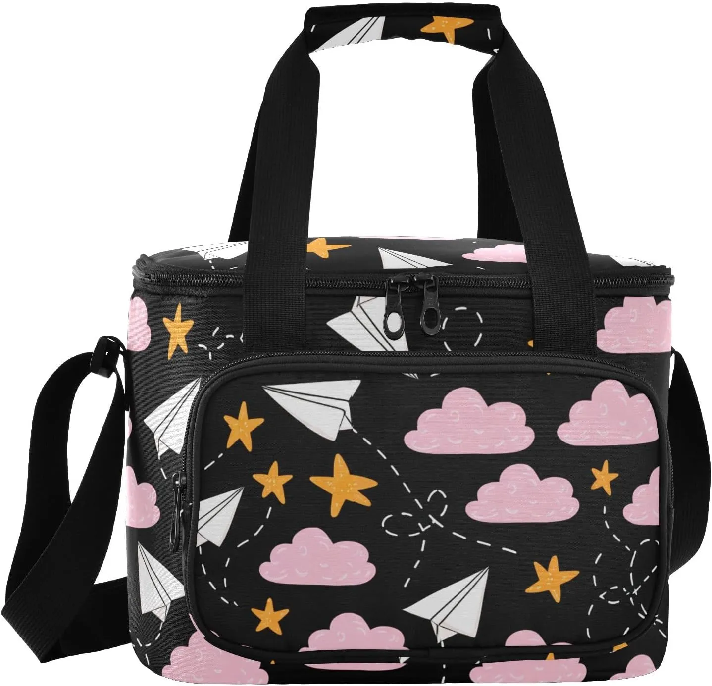 Paperplane Star Black Insulated Cooler Bag for Women Men Leakproof 24 Can Camping Cooler Tote for Work Office Picnic