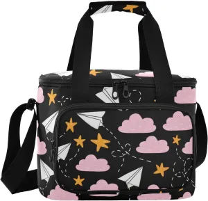 Paperplane Star Black Insulated Cooler Bag for Women Men Leakproof 24 Can Camping Cooler Tote for Work Office Picnic