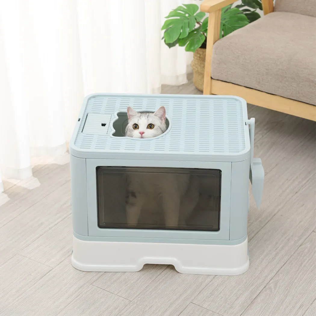 PaWz Foldable Cat Litter Box Tray Enclosed Blue