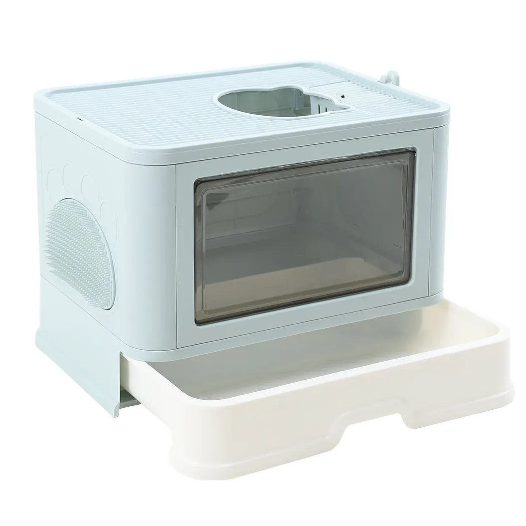 PaWz Foldable Cat Litter Box Tray Enclosed Blue