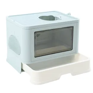 PaWz Foldable Cat Litter Box Tray Enclosed Blue