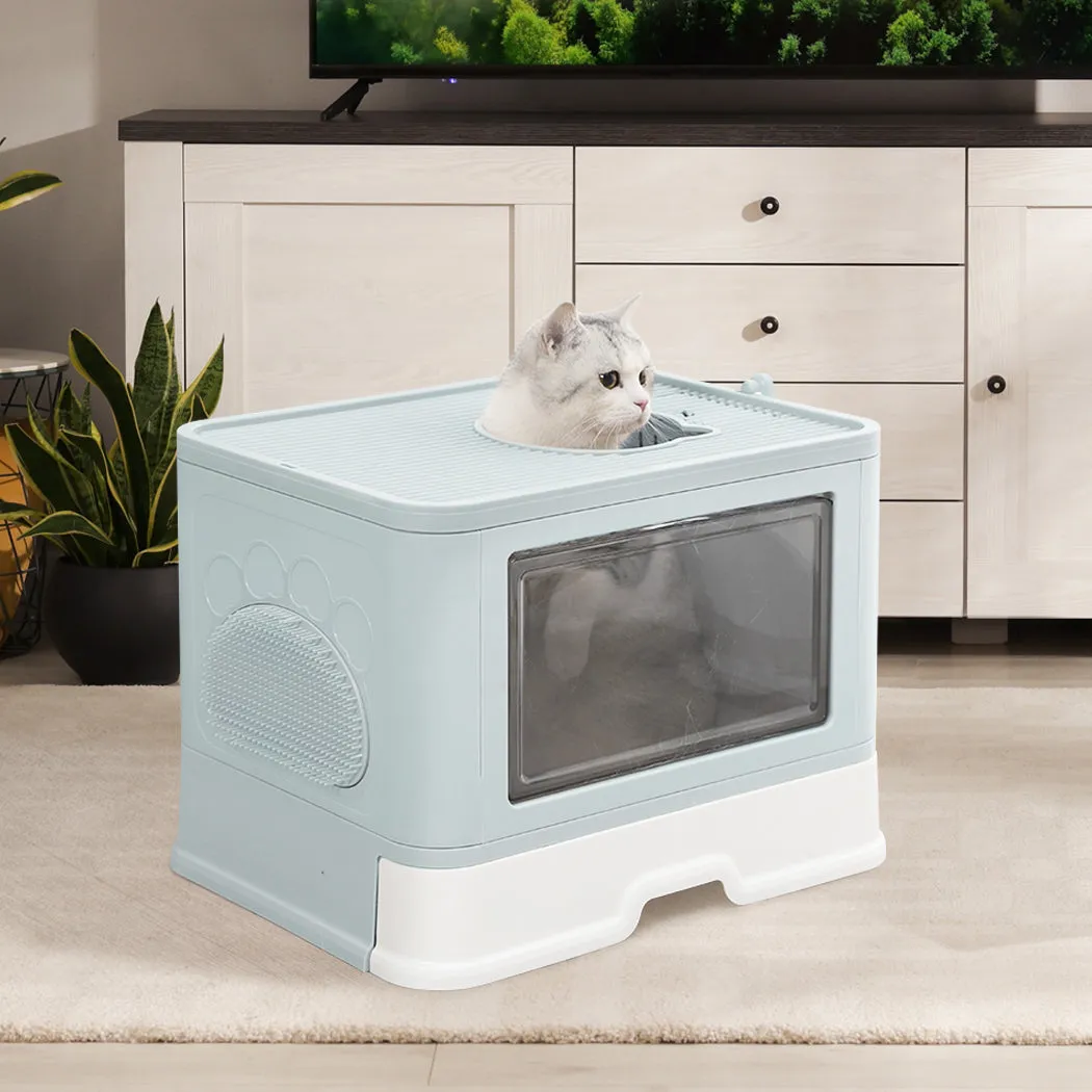 PaWz Foldable Cat Litter Box Tray Enclosed Blue