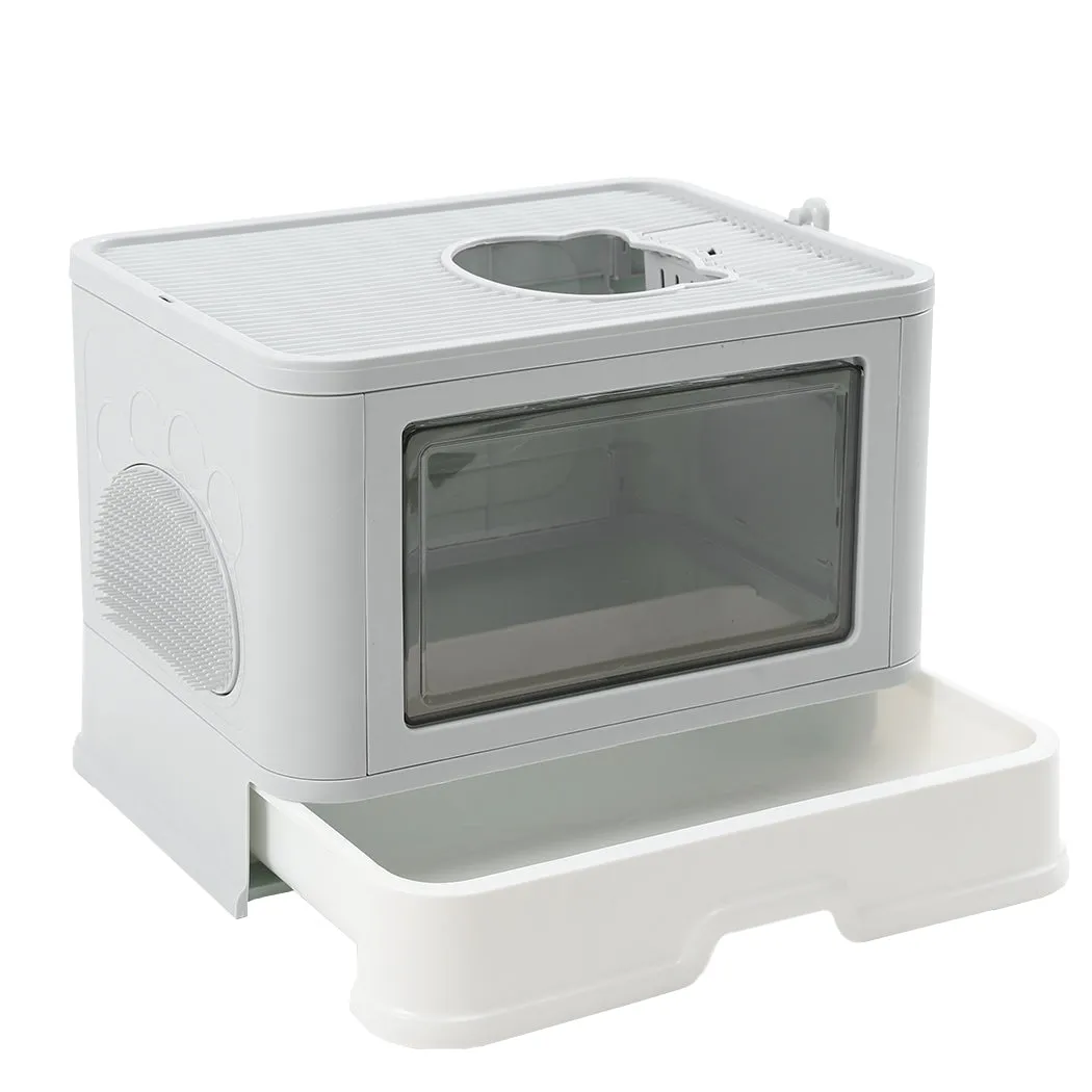 PaWz Foldable Cat Litter Box Tray Enclosed Grey