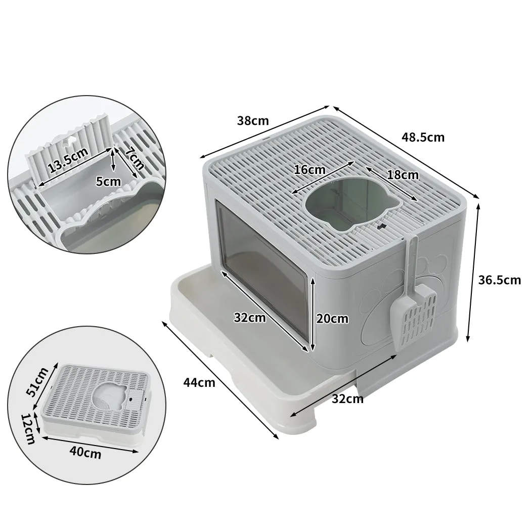 PaWz Foldable Cat Litter Box Tray Enclosed Grey
