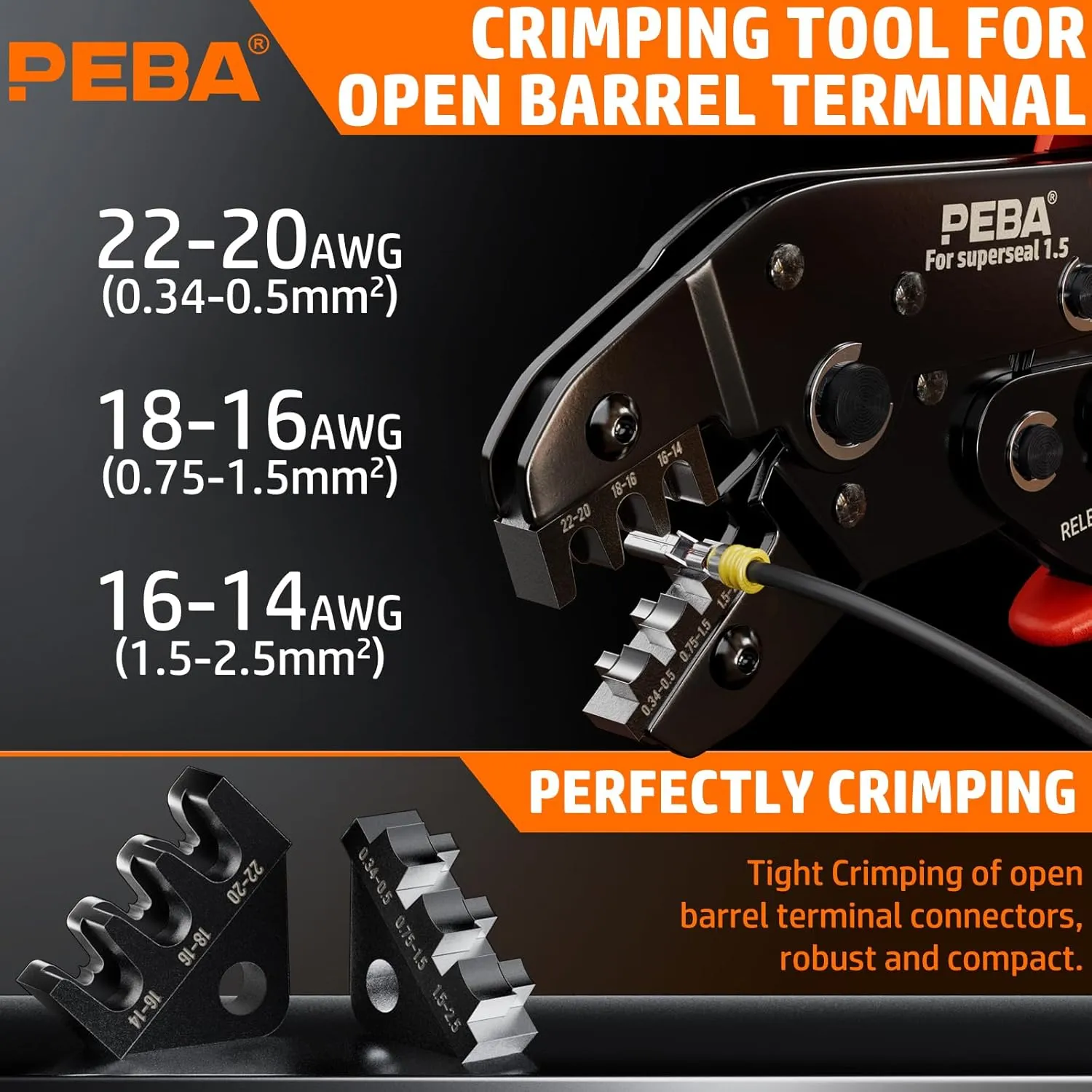 PEBA Crimping Tool Kit, Ratchet Crimping Tool 22-14 AWG, 20 Sets 2 Pin Sealed Waterproof Automotive Electrical Connectors Plug Kit with Male-Female Pin Terminal | Weatherproof Electrical Connector Kit