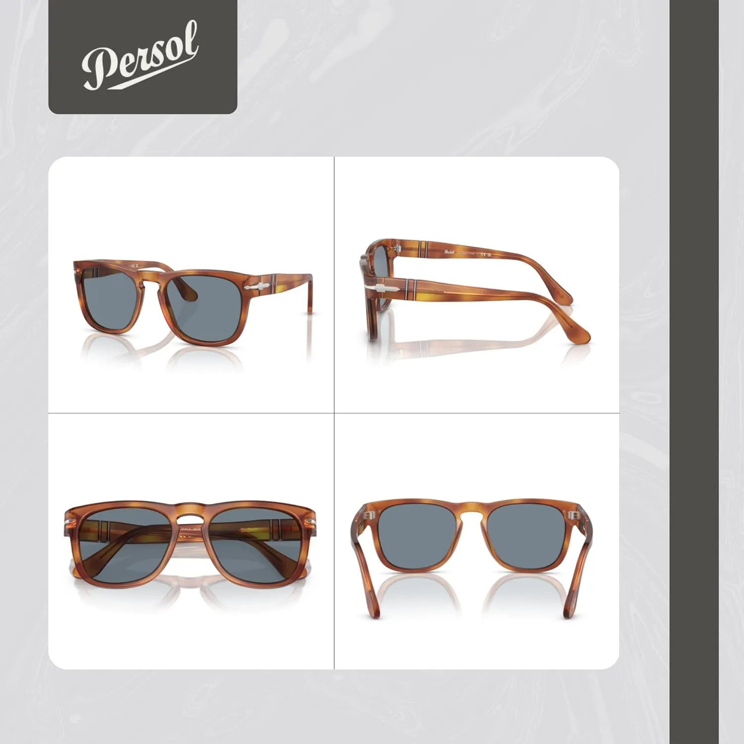Persol Elio PO3333S Square Sunglasses for Men for Women   BUNDLE With Designer iWear Complimentary Eyewear Kit