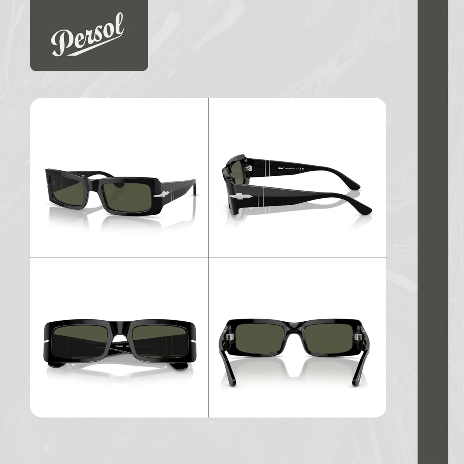 Persol Francis PO3332S Rectangle Sunglasses for Men for Women   BUNDLE With Designer iWear Complimentary Eyewear Kit