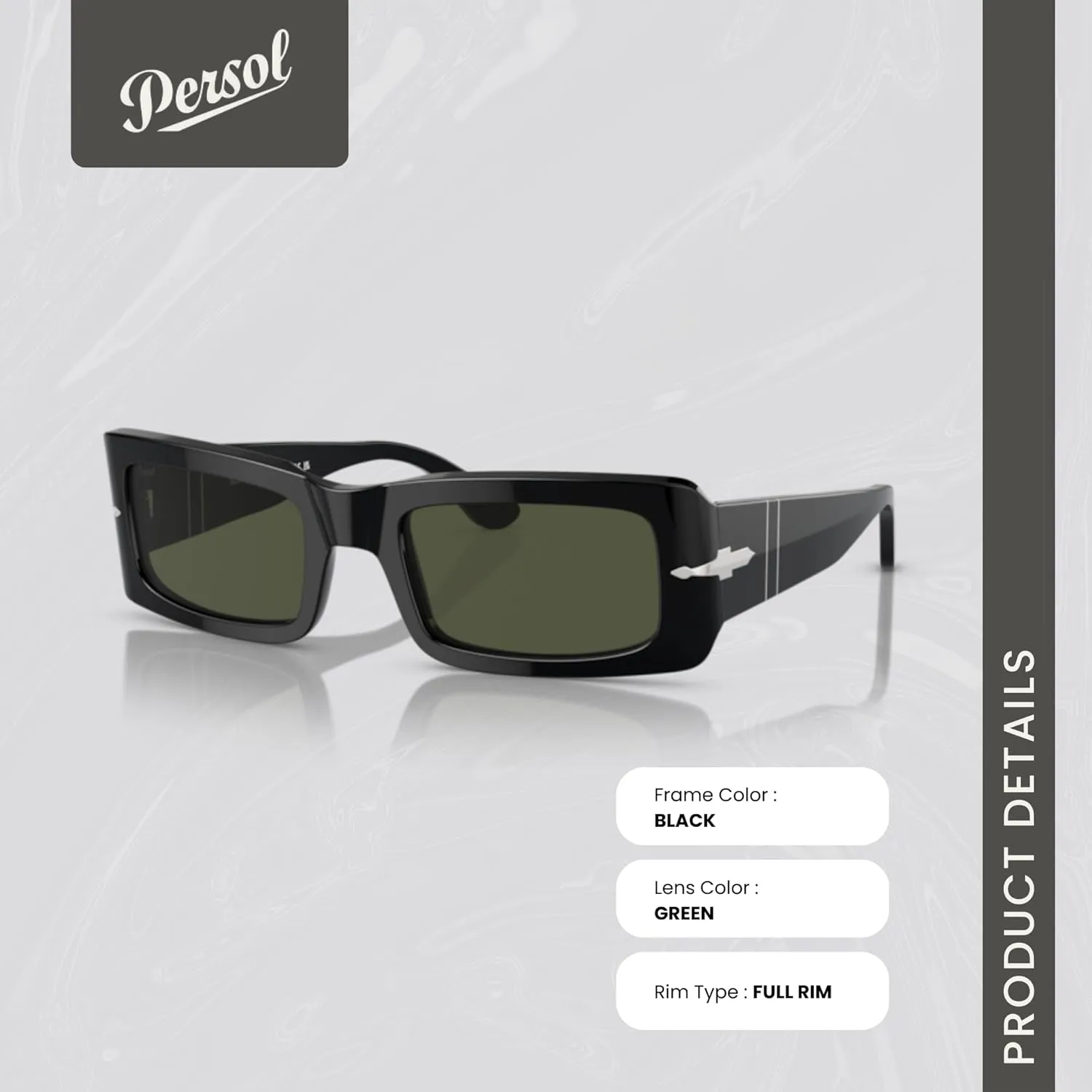 Persol Francis PO3332S Rectangle Sunglasses for Men for Women   BUNDLE With Designer iWear Complimentary Eyewear Kit
