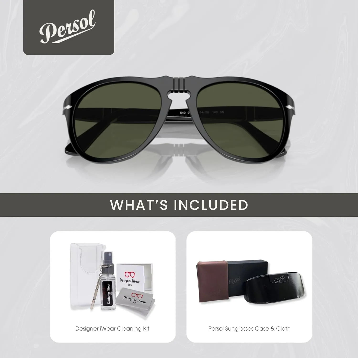Persol PO0649 Aviator Sunglasses for Men   BUNDLE With Designer iWear Eyewear Kit