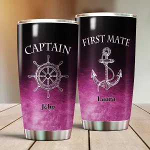 Personalized Captain First Mate Tumbler Cup For Wife Husband Captain Boat Boat Wheel And Anchor Printed Stainless Steel Tumblers 20oz Unique Gifts For Girlfriend Boyfriend Military Birthday