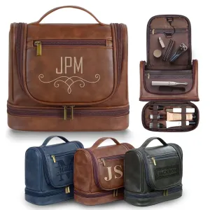 Personalized Hanging Toiletry Bag for Men, Large Capacity PU Leather Vintage Color Travel Dopp Kit, Gifts for Dad Husband Boyfriend Groomsmen, Engraved Custom Name, Birthday Father's Day Xmas Wedding (Syle 4)