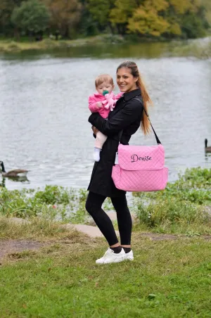 PERSONALIZED Large Diaper Bag Messenger Bag Baby Shoulder Bag Monogram (Pink)