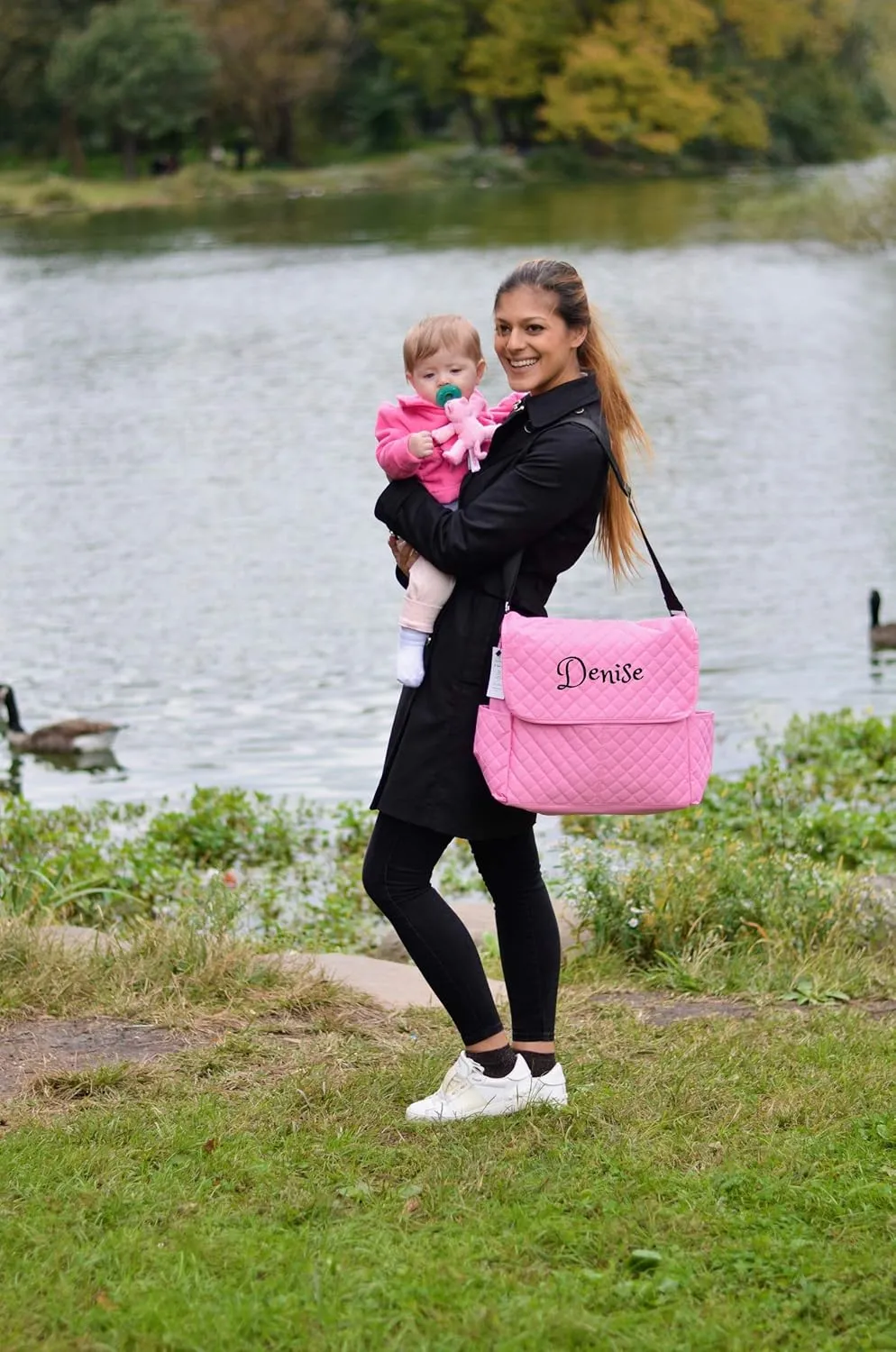 PERSONALIZED Large Diaper Bag Messenger Bag Baby Shoulder Bag Monogram (Pink)