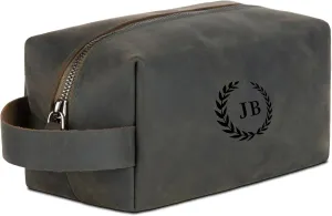 Personalized Premium Genuine Leather Dopp Kit for Men - Handcrafted Toiletry Travel Bag with Monogram Option - Gift for Groomsmen, Father's Day, Anniversary, Wedding Gift for Groomsmen - Green